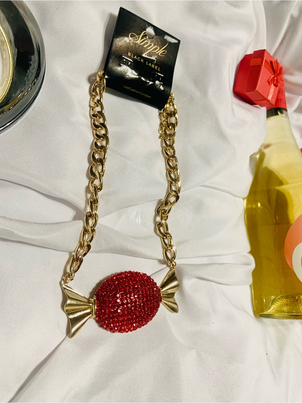 Gold Chain Necklace with Red Candy Pendant - Picture 3 of 6